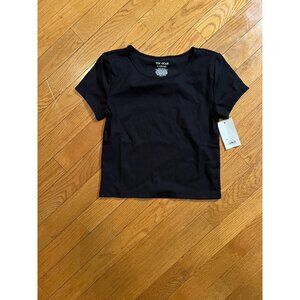 Tek Gear Girls Active Ribbed Top Black Luxe Short Sleeve Size L 10/12 NWT